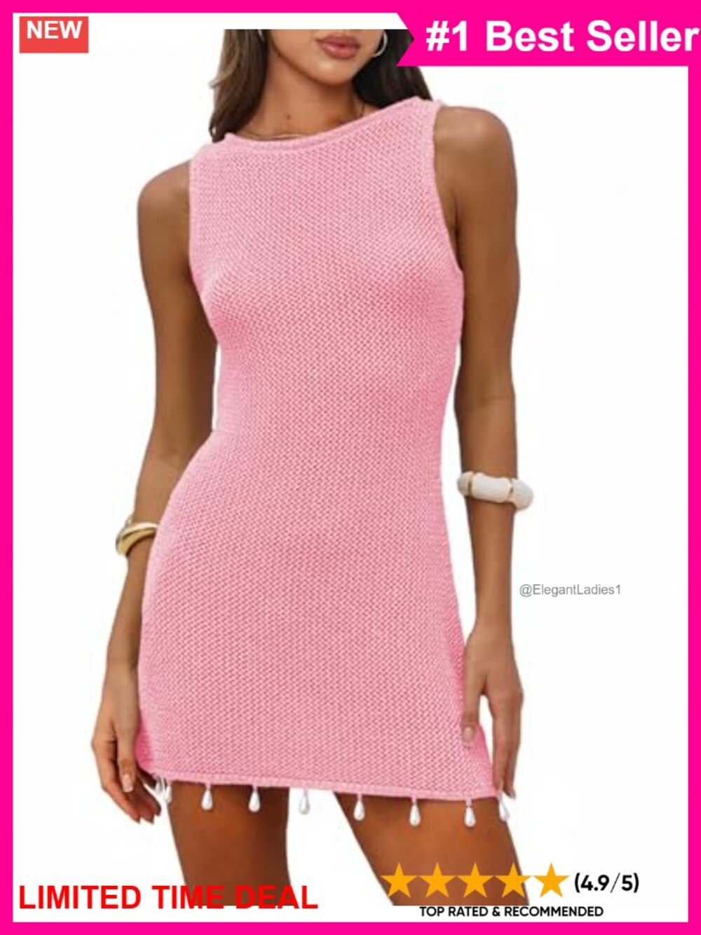 Crochet Knit Beach Cover Up Mini Dress Sleeveless Sheer